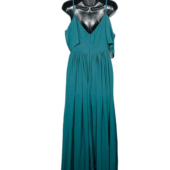 Lulus Formal Jewel Green Maxi Dress V Neck Gown Strappy Party Prom Event - L - Picture 3 of 11